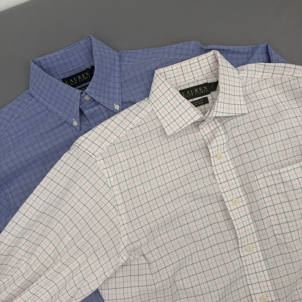 Lauren Ralph Lauren Men's Classic Fit 15 32/33 Cotton No Iron Plaid Shirt Bundle